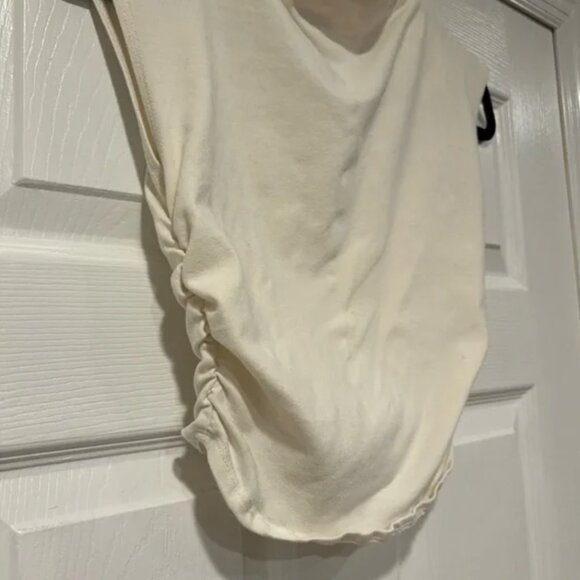 Reformation Lindy Ruched Crop Top Cream Ivory Cap Sleeve Muscle Tank Shirt - Picture 6 of 7